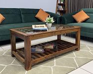 Wood Vestal Sheesham Wood Centre Table - Brass Design|Wooden Centre Table|Coffee Table|Living Room Furniture