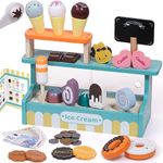 Atoylink 52PCS Ice Cream Toys for Kids Wooden Ice Cream Popsicle Sweets Toy Food Play Money Role Play Toy Shop Magnetic Educational Toys Birthday for 3 4 5 6+ Years Old Girls Boys