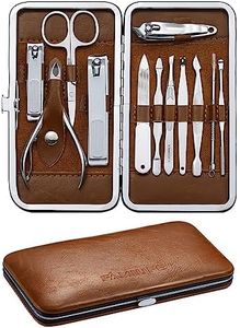 FAMILIFE Manicure Set Professional Stainless Steel Manicure Kit for Women 12pcs Nail Clippers Kit Travel Case (Brown)