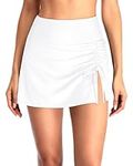 Holipick Swim Skirt for Women High Waisted Skirt Swimsuit Drawstring Tummy Control Bathing Suit Bottoms with Built-in Brief, White, Medium