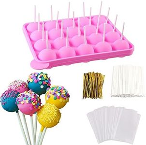 Cake Pop Mold, BetterJonny Silicone Cake Pop Maker Set Lollipop Mold kit with Lollipop Sticks, Treat Bags, Gold Twist Ties for Cake Pop, Lollipop, Candy, Chocolate
