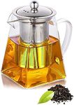 KHOLAD Glass Kettle Teapot with Infuser Lid & Handle 550ml, Stovetop Safe, Great for Loose Leaf Tea, Blooming Tea, Tea Bags & Fruit Infused Water (Square)