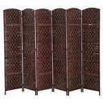 HOMCOM 6 Panels Room Divider, 6 Ft Tall Indoor Portable Folding Privacy Screens, Hand-Woven Double Hinged Freestanding Partition Wall Divider for Home Office, Brown