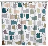 Sunlit Design Lovely Multicolor Cartoon Cats Fabric Shower Curtain, Cute Cats Bathroom Decoration Curtains for Baby Kids Children