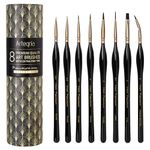 ARTEGRIA Detail Paint Brush Set - 8 Miniature Paint Brushes with Extra Fine Tips and Ergonomic Handles for Small Scale Models, Figurines, Paint by Numbers for Adults - Acrylic Watercolor Oil