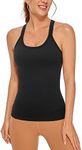 CRZ YOGA Womens Seamless Ribbed Racerback Tank Tops with Built in Bra - Padded Scoop Neck Slimming Athletic Long Camisole Black X-Large