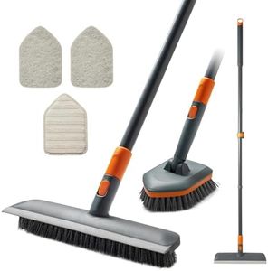 CLEANHOME Floor Scrub Brush Tile Tub Scrubber Brush with 4 Different Cleaning Heads, Shower Brush with 56” Extendable Long Handle, Scrubbers for Cleaning Kitchen, Bathroom, Tub, Tile, Wall