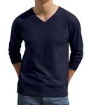 Hisir Men's V Neck Jumpers Tops Winter Lightweight Knitted Jumper Long Sleeve Soft Warm Knitwear Pullover Sweaters for Men (Navy Blue, L)