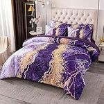 PERFEMET Watercolor Marble Pattern Comforter Sets Purple Tie Dye Bedding Set King Size 3D Printing Bed-In-A-Bag, Stylish Retro Artwork Quilt Set Durable Cozy Bed Collections 6 Pieces(Purple,King Size)