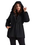 Hanna Nikole Women's Plus Size Lightweight Waterproof Rain Jacket Two-Way Zipper Outdoor Jacket Adjustable Hood Quick Dry Windbreaker Black 26