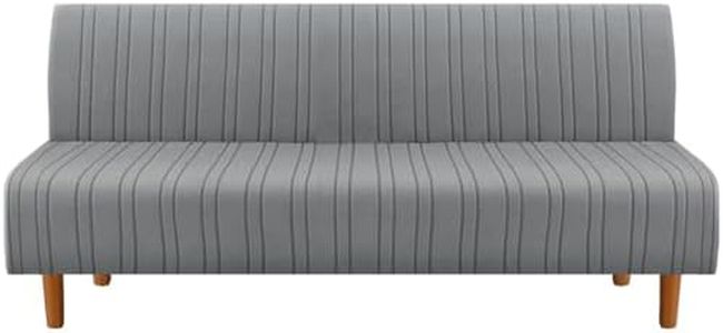 H.VERSAILTEX Stretch Futon Slipcover Armless Sofa Cover Furniture Protector Without Armrests Slipcover Soft with Elastic Bottom for Kids, Spandex Jacquard Modern Stripe Design, Grey