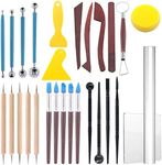 Glarks 28Pcs Carving Modeling Clay Sculpting Tools Set Including Plastic Modeling Tools, Dual-End Dotting Clay Tools, Ball Stylus, Silicone Tip Pens and Sculpture Knives for Embossing Art, Coloring