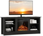 Tangkula Fireplace TV Stand for 65 Inches TV, 18” Electric Fireplace with Remote, 7-Level Brightness and 750W/1500W Heat Setting (Black)