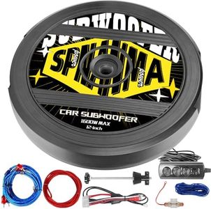 spnanma 1600W 12" Spare Tire Subwoofer with Built-in Amp, Anti-Theft Hidden Design, 400W RMS Deep Bass Car Subwoofer, Easy Install Powered Subwoofer for Car Audio, Fits 15"/16"/17" Wheels