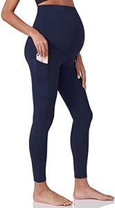Enerful Women's Maternity Workout Leggings Over The Belly Pregnancy Active Wear Athletic Yoga Pants with Pockets Navy Blue X-Large