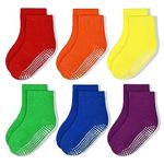 GRPSKCOS Toddler Socks, 6 Pairs Non Skid Anti Slip Crew Socks With Grips for Toddlers Kids Boys Girls 1-7 Years(#1 Rainbow- 6 Pairs,1-3 Years)