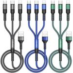 RAVIAD Multi Charger Cable 3 Packs, 2M 3 in 1 Charging Cable, Nylon Braided Multiple USB Cbale with Micro USB Type C Lightning Connector for iPhone, Galaxy, Huawei, Oneplus, PS4, Tablet and More