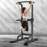 DlandHome Pull Up Bar, Dip Station Adjustable Height, Power Tower Pull Up Bar Free Standing for Home Strength Training Fitness Workout Station-Black