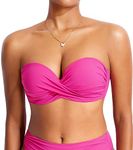 DOBREVA Women's Underwire Bandeau Bikini Top Sexy Strapless Bathing Suit Tops Halter Swimwear - Bra Sizes Hibiscus Purple 36D