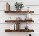 ANTICO WOODENIA 20 Inch Sheesham Wood Floating Wall Shelf| Wall Mount| Wall Rack| Wall Bracket| Wall Cabinet| Floating Wall Shelves (Large, Set Of 3), Brown