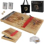 Grhonior Wooden Finish Line Horse Racing Board Game Equipped with 11 Luxury Metal Craft Horses Adult Chessboard Including 2 Sets of Dice and 2 Boxes of Cards Folding Box Game Board (Light Flame)