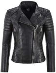 Carrie CH Hoxton Ladies Leather Jacket Biker Fashion Style Tops ZIpped Real Lambskin Leather Jacket 9393 (16 For Bust 92 CM, Black)