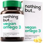 Vegan Omega 3, Algae Oil Omega 3 Supplement for Adults, Vegan Omega 3 Capsules w/DHA Omega 3 Algal Oil for Heart & Brain Health & to Lower Cholesterol, Omega 3 Vegan - 60 Omega 3 Softgel Capsules