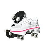 KOFUBOKE 2-in-1 Roller Skates & Sneakers Unisex Retractable Wheels Outdoor Fun & Fitness Kick Roller Shoes, Low-top White With Light, 8