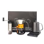 Pour Over Coffee Kit Chemex Coffee Maker Set, All in One Hand Drip Coffee Set, Coffee Grinder Manual Set, Ideal for Anniversary Birthday Gift