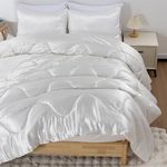 A Nice Night Satin Silky Soft Quilt Luxury Super Soft Microfiber Bedding Comforter Set Full/Queen, Light Weighted (White, Queen)