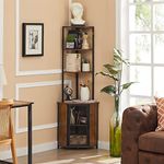 VECELO Corner Shelf, 63 Inch Tall Storage Cabinet, 5-Tier Bookshelf Display Shelves Rack for Living Room, Kitchen, Balcony, Small Space, Rustic Brown