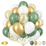 Sage Green and Gold Balloons, 12 Inch Olive Green White Metallic Gold Confetti Latex Balloons Set, Retro Green Gold Balloons for Girls Women Birthday Wedding Jungle Baby Shower Party Decorations