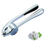 Garlic Press Garlic Crusher, Crush Garlic & Ginger with Ease (Peel On), Zinc Alloy Small Kitchen Utensils Gadgets, Super Easy to Clean (Dishwasher Safe), Rust-Proof (Silver)， 6.7 x 1.5 in