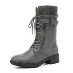 DREAM PAIRS Women's Mid Calf Combat Riding Boots for UK Ladies Fashion Boots,Size 6,Grey,Amazon