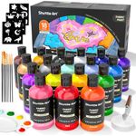 Shuttle Art Fabric Paint Permanent for Clothes, 18 Colours Fabric Paints Set in Bottles (250ml/8.45oz) with Brushes, Palette, Stencils, Non-Toxic Waterproof Textile Paints for T-Shirt, Shoes, Jeans
