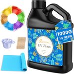 Bsrezn Bulk UV Resin Hard 1000g, Crystal Clear Large UV Cure Epoxy Resin Kit Premixed Resina UV Transparent Solar Activated Glue for Jewelry Making Fast Curing 1KG with 6 Colors Mica Powder