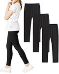 Adorel Girls Leggings Kids Cotton Trousers Full Length Plain Pack of 3 Black 4-5 Years (Manufacturer Size: 110)