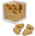 Original 3D Wooden Brain Teaser Puzzle, Genius Skills Builder T-Shape Pieces, Educational Toy for Kids and Adults - Explore Creativity and Problem Solving. Gift Desk Puzzles (Golden Edition)