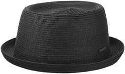 Stetson Dawson Black Pork Pie Men's - Summer hat with UV Protection 40 - Paper Straw Beach hat - Straw hat with Braided Pattern - Spring/Summer Sun hat Black XL (60-61 cm)