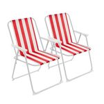 Harbour Housewares Folding Beach Deck Chair - Red Stripe - Pack of 2 - Metal Outdoor Patio Seat for Picnic, Garden, Camping