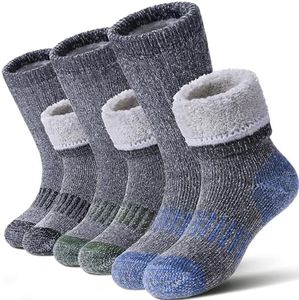 LANLEO Kids Merino Wool Hiking Socks Boys Girls Winter Thermal Warm Thick Cozy Cushion Boot Crew Socks, 3 Pairs Wool Socks a, 8-12 Years