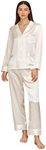 LilySilk 100% Silk Pajamas for Women 22 Momme Mulberry Silk Long Set V Neck Notched Collar with White Trimmed Natural White XL