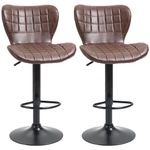 HOMCOM Bar Stools Set of 2, Adjustable Height Swivel Bar Chairs, PU Leather Upholstered Kitchen Counter Stools with Wide Seat, Back and Footrest, Brown