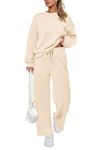 PRETTYGARDEN Women's 2 Piece Outfits 2024 Fall Long Sleeve Pullover Tops And Long Pants Lounge Sets Tracksuit (Beige,Large)