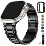 Fullmosa Compatible Apple Watch Bands 49mm 45mm 44mm 42mm 41mm 40mm 38mm, Stainless Steel iWatch Band with Case Metal Strap for Apple Watch Series Ultra Ultra 2 8 7 6 5 4 3 2 1 SE,49mm Black