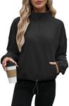 Wenlia Womens Lightweight Sweatshirt Casual High Neck 1/4 Zipper Long Sleeve Drawstring Sweatshirts with Pockets Black