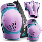 SKATEWIZ Knee Pads Skateboarding Elbow Pads - Wrist Guards - Smash - Size M/L in Blue Purple - Kids Skate Pads - Skateboard Pads for Kids 8-14
