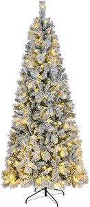 Asinse 7ft Pre-Lit Slim Snow Flocked Christmas Tree - Premium Artificial Hinged Xmas Tree with 320 Chasing LED Lights, White Heavy Snow Flocking, 850 Branch Tips, Pine Needles, Easy Assembly