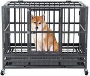 36 inch Heavy Duty Indestructible Dog Crate Steel Escape Proof,Indoor Dog House High Anxiety Cage, Kennel with Wheels,Removable Tray