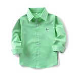 Aeslech Toddler Baby Oxford School Shirts Boys Easter Button Down Long Sleeve Big Kids Casual Formal Uniform Tops Green 90CM - 18 Months